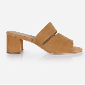 Poppy Barley duet heeled sandal in Camel suede